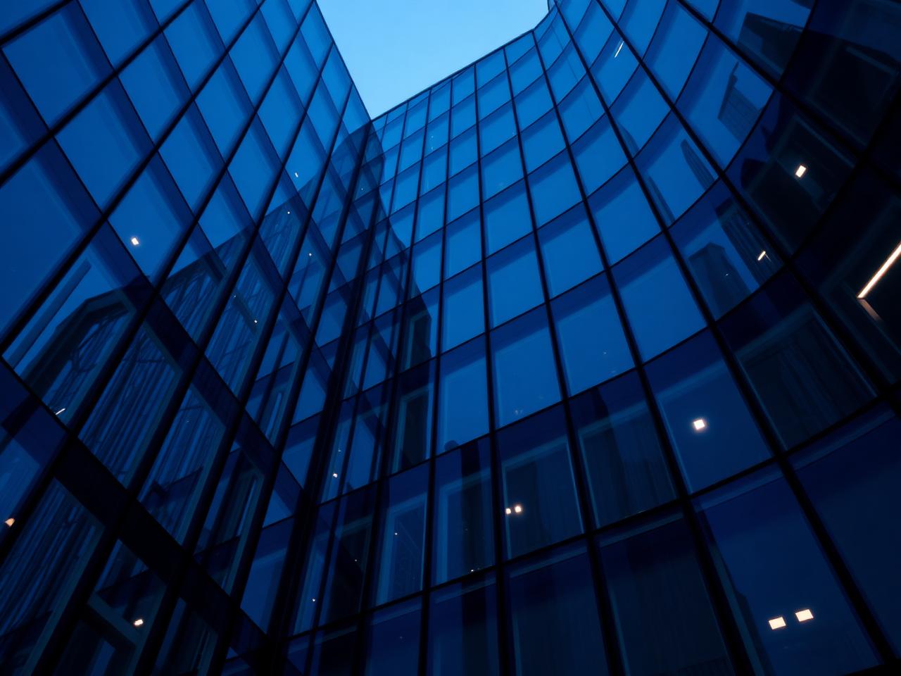 Modern institutional architecture at blue hour